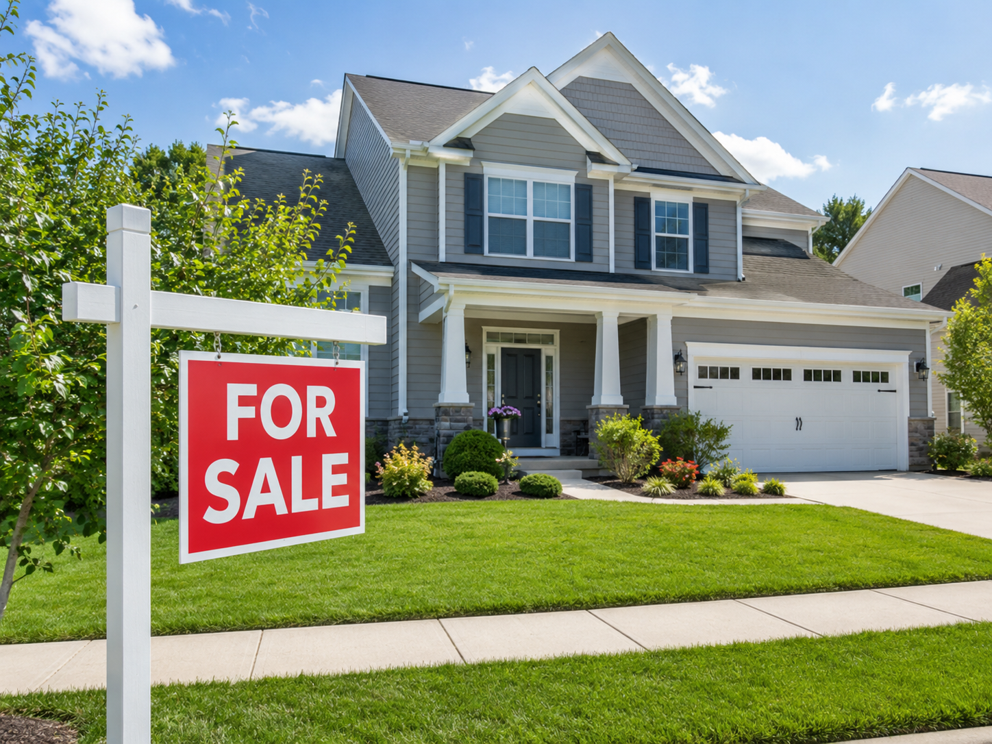Professional real estate sign installed in front of a home